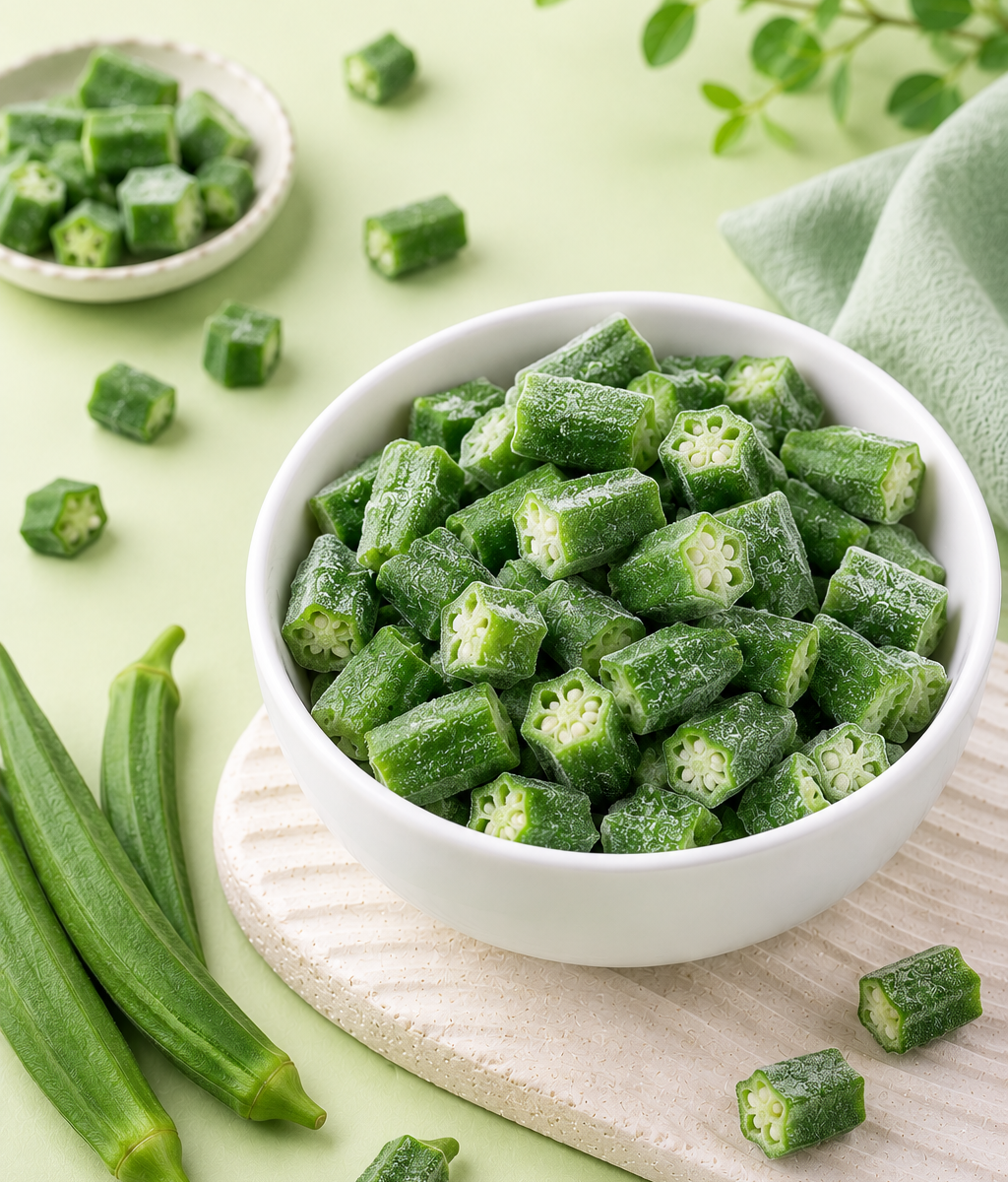 IQF Okra (Bhindi) — placeholder artwork, product photography pending