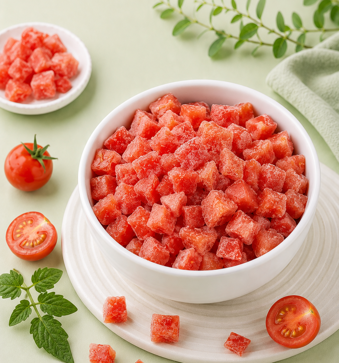 IQF Tomato — Cubes & Slices — placeholder artwork, product photography pending